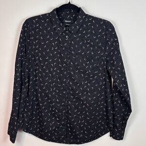 Madewell Shrunken‎ Black Ex-Boyfriend Shirt  Crescent Moon Pattern Women M goth